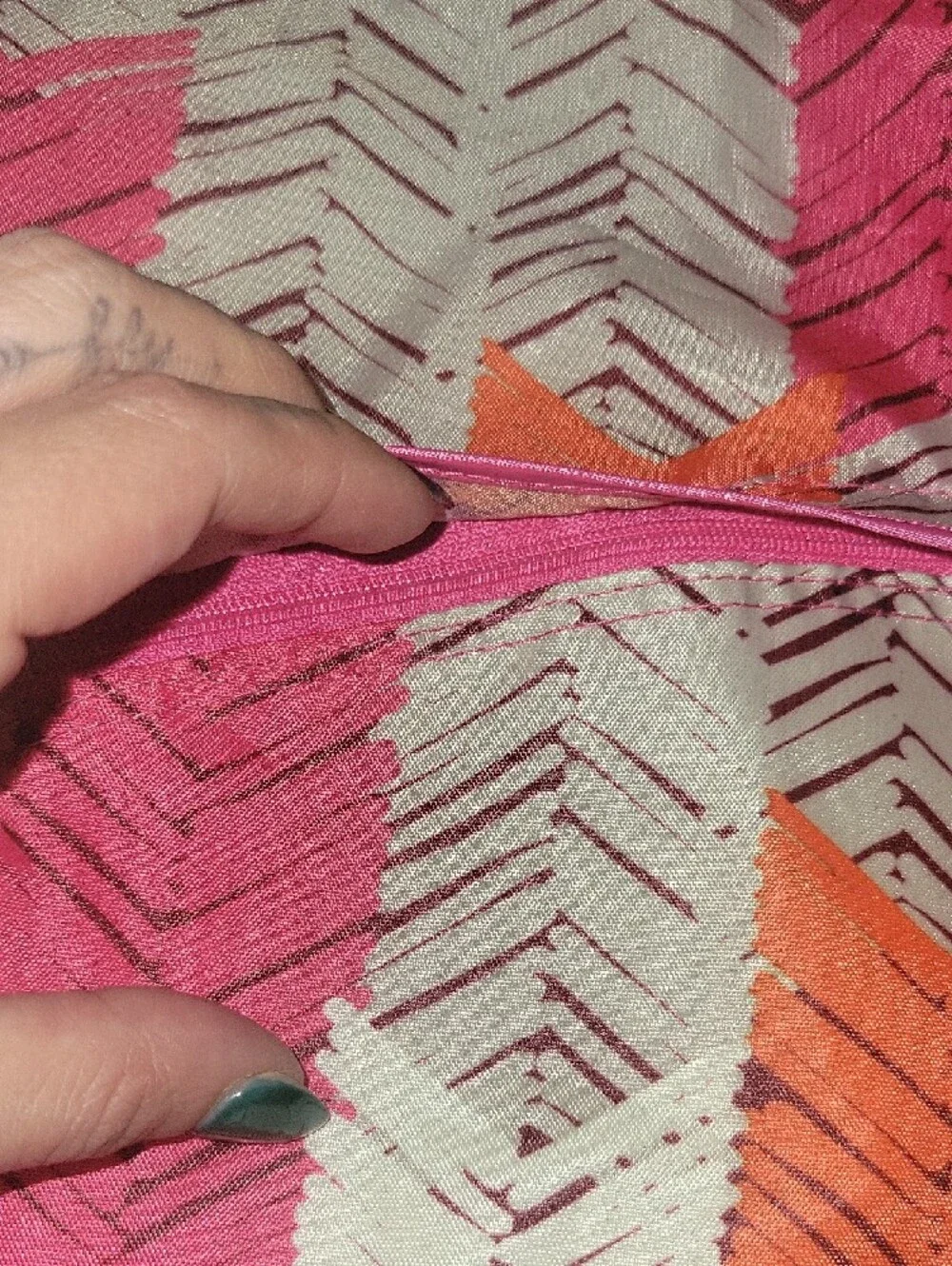 Thirty-One Pink & Orange Chevron Drawstring Backpack NWOT